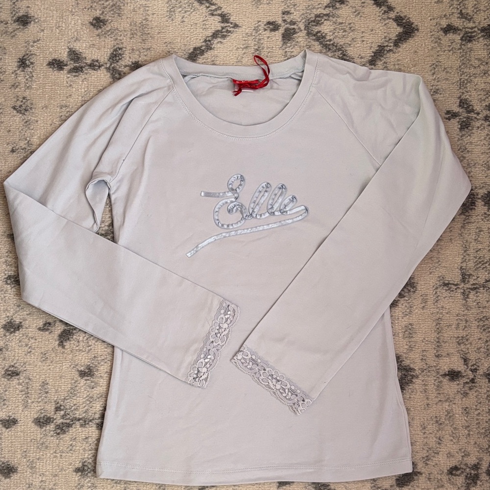 Elle Kids Gray Long Sleeve Tee with Lace Trim